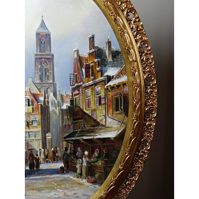 John Haanstra, Large Urban Scene, Oil Painting on Wood, 1970s, Framed For Sale - Image 4 of 16