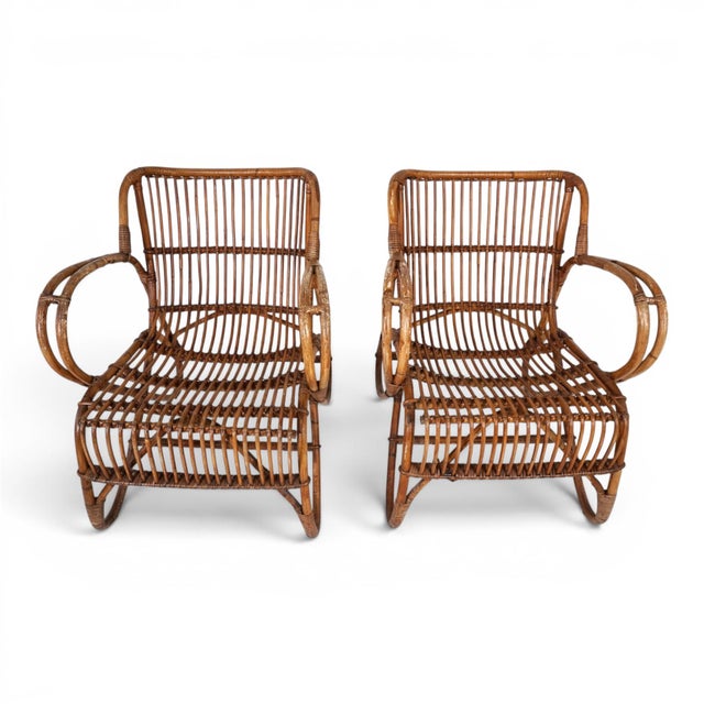1960s Vintage French Rattan Bamboo Lounge Chairs, 1960, Set of 2 For Sale - Image 5 of 18