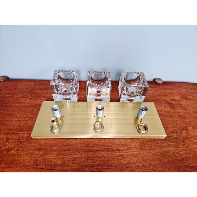 Ice Cube Triple Wall Light in Brass and Glass from Peill & Putzler, 1970s For Sale - Image 15 of 18