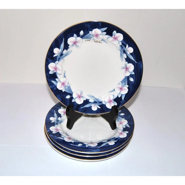 Designer Cobalt Blue Porcelain Plates, Wedding Gift, Signed Yumi Katsura - Set of 4 For Sale - Image 4 of 12