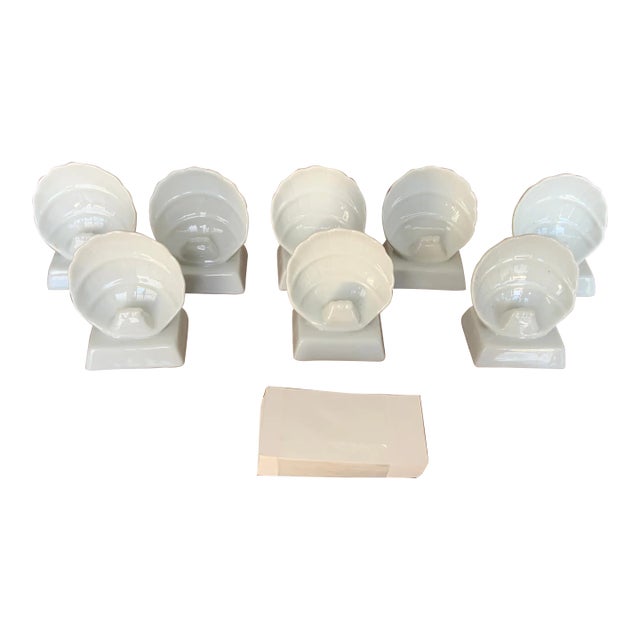 Vintage Porcelain Seashell Shaped Place Card Holders- Set of 8 For Sale