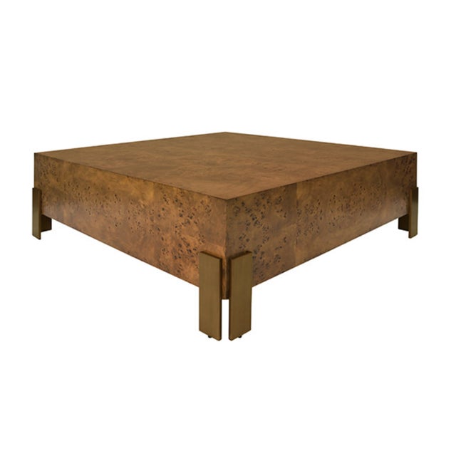 Contemporary Matthew Izzo Home Enid Dark Burlwood 48" Square Coffee Table For Sale - Image 3 of 6