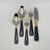 Late 20th Century Yamazaki "Lindi" Black Handle Gold Accent 75-Piece Service for 15 - With Individual Neiman Marcus Storage Pouches For Sale - Image 4 of 17
