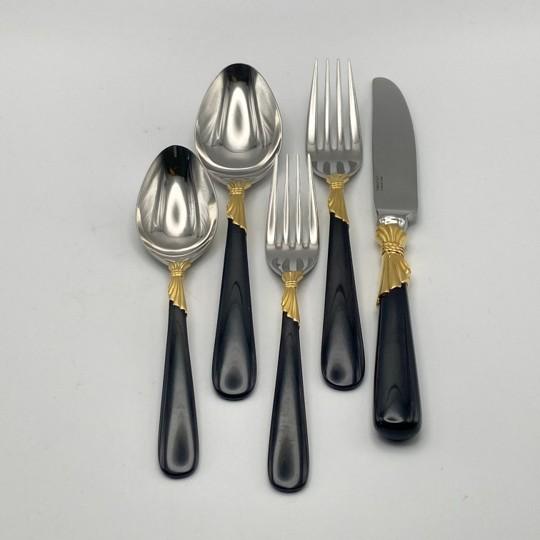 Service for 15 - Yamazaki "Lindi" Black Handle Gold Accent 75-Pieces: 15 Place Settings With Individual Neiman Marcus Storage Pouches For Sale - Image 4 of 17