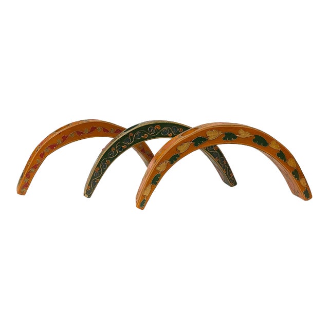 Contemporary Arch Shape Color Graphic Wood Wine Bottle Display Racks- Set of 3 For Sale