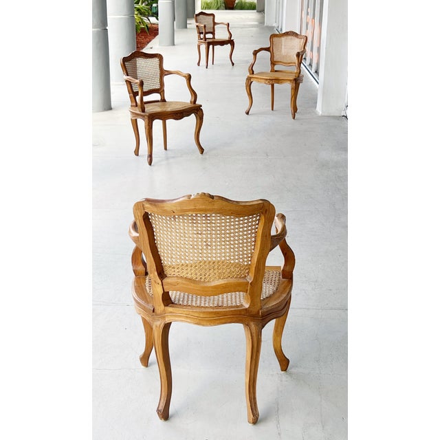 Brown Pair of 1960s French Wood and Cane Arm Chairs Louis XV Style by Marie Albert For Sale - Image 8 of 18
