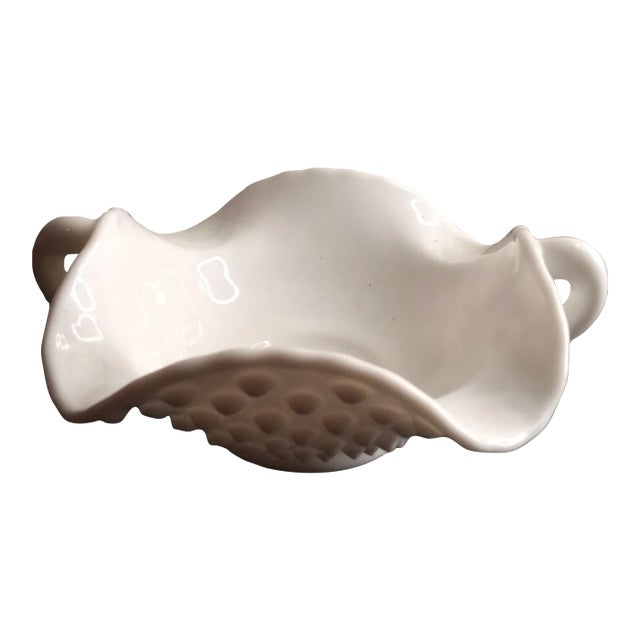 1940s Fenton Milk Glass Hobnail Dual Handle Candy Bowl For Sale