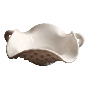 1940s Fenton Milk Glass Hobnail Dual Handle Candy Bowl