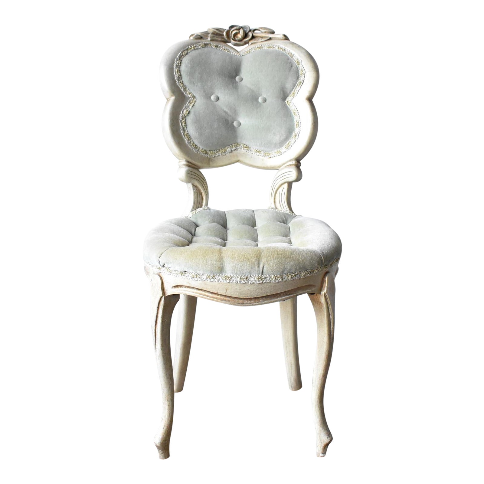 Vintage Italian Quatrefoil Light Blue Velvet Chair Chairish