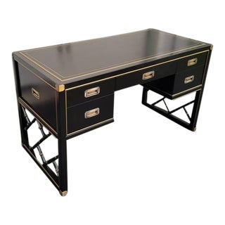 Vintage Faux Bamboo Campaign Style Leather Top Desk by Sligh Furniture For Sale