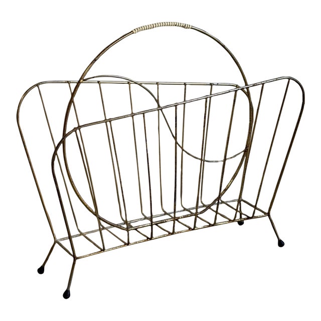 Brass Wire Metal Magazine Holder Mid-Century Modern Vintage For Sale