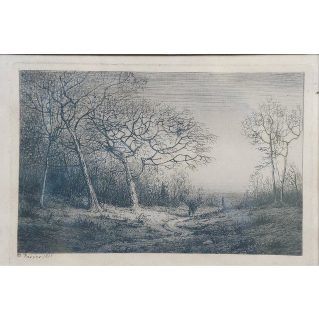 Printmaking Materials Antique 1877 Henry Farrer December Forest Landscape Etching 13", Framed For Sale - Image 7 of 8