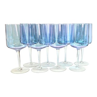 Vintage Iridescent Blue Crystal Goblets- Set of 8 For Sale