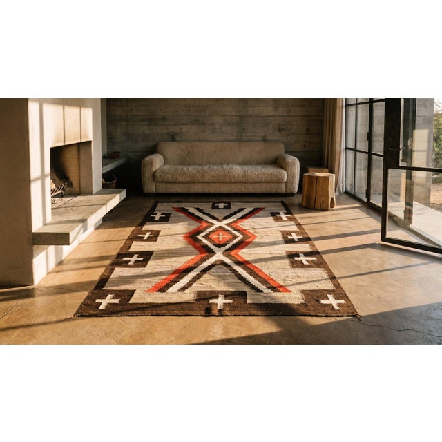 1920s Gray Lozenge Crossing Antique American Navajo Rug 4'9" X 7'3" Flatweave Wool Carpet For Sale - Image 17 of 18