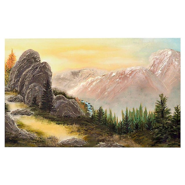 Oil painting of the sun rising in the Yosemite High Sierra. Unsigned. Unframed.