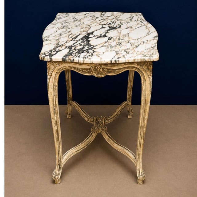 20th Century French Louis XV Style Table With Marble Top For Sale - Image 4 of 5