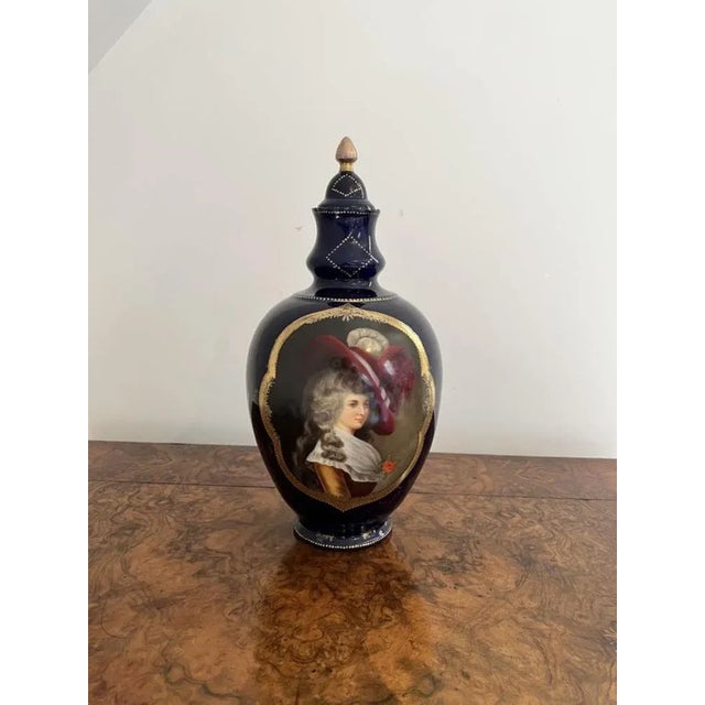 Victorian Porcelain Hand Painted Lidded Vases, 1860s, Set of 2 For Sale - Image 3 of 10