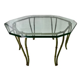 Mid-Century Modern Faux Bamboo CastIron Glass Top Coffee Table For Sale