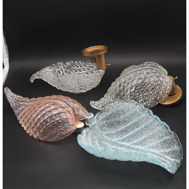 Set of 2 Wall Light Trasparent Murano Glass Leave by Barovier E Toso, 1950s For Sale - Image 14 of 15