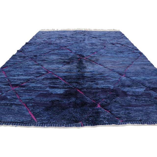 Tribal Blue Beni Mrirt Moroccan Rug - 09'01 X 11'09 For Sale - Image 3 of 10