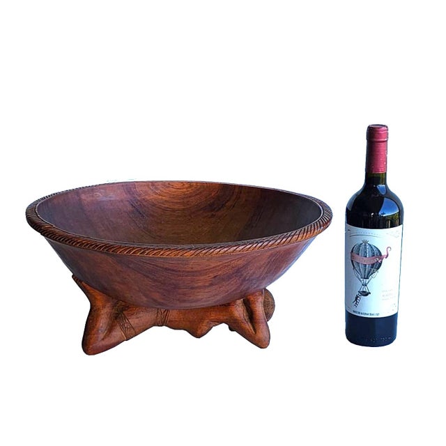 Wood 1960s Hand Carved Large Ifugao Centerpiece Bowl With Female Goddess Base For Sale - Image 7 of 11