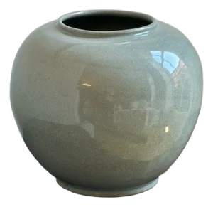 Large Crackle-Glazed Celedon-Style Pottery Vase