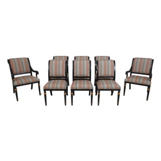 Set of 8 Fabrizi Black Upholstered Regency Dining Room Chairs For Sale