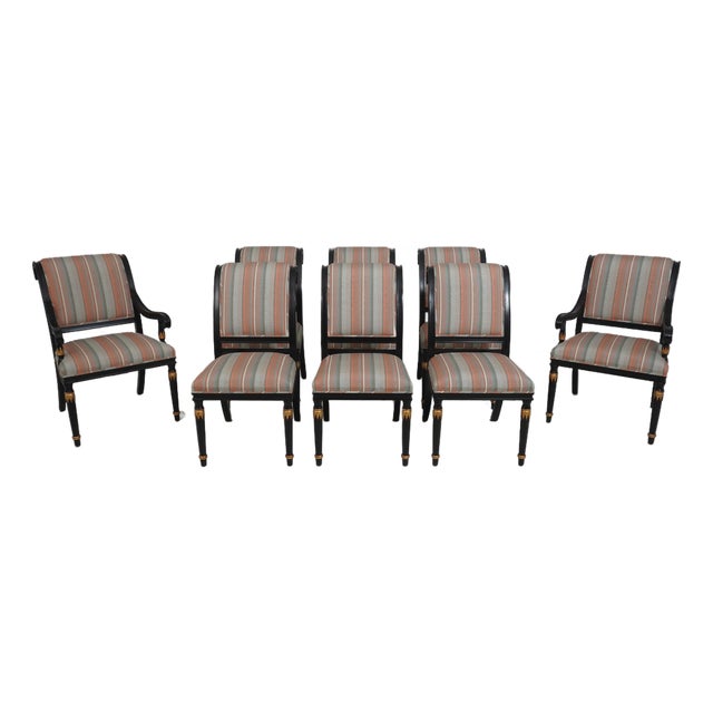 Set of 8 Fabrizi Black Upholstered Regency Dining Room Chairs For Sale