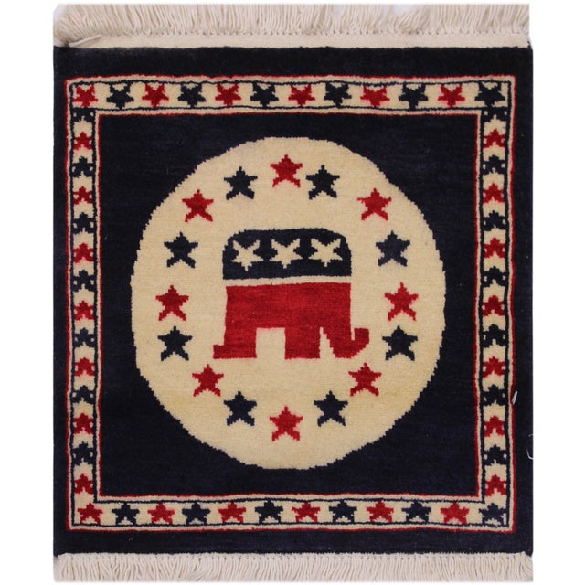 Republic Party Flag Ivory/Blue Wool Rug For Sale - Image 9 of 9