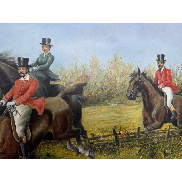 Huge Equestrian Fox Hunt Oil Painting, English Hunting Scene Art, Framed, Signed For Sale - Image 13 of 15