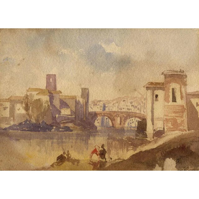 An original c.1830 watercolour painting, attrib. Joseph gandy ara, pons fabricius on the tiber, rome.this attractive small...