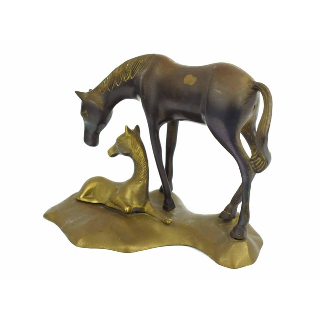 Mid 20th Century Solid Brass Mare and Foal Horses on a Base Figurines For Sale - Image 4 of 8