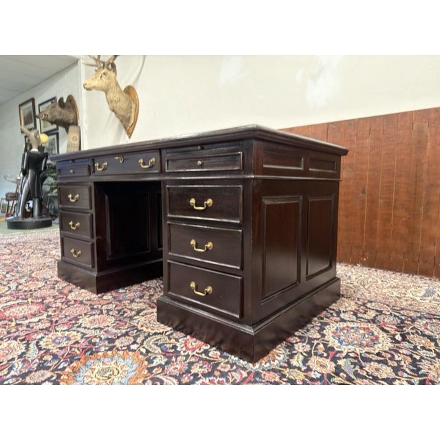 English Desk with Green Leather Top For Sale - Image 6 of 18