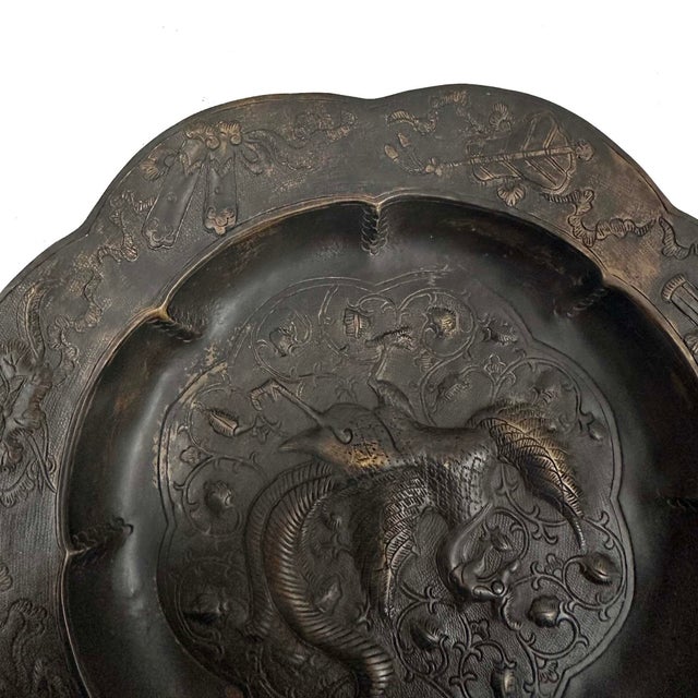 Antique Chinese Bronze Octagonal Dragon and Phoenix Plates For Sale - Image 11 of 15