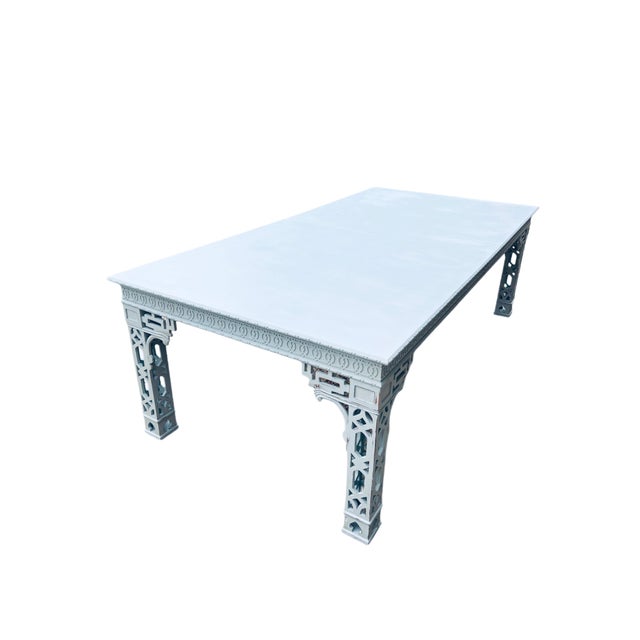 1960s Chinese Chippendale Table Lattice Legs Painted Pale Blue For Sale - Image 4 of 11