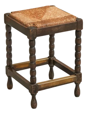 Vintage Stool in Oak and Brass, 1920s