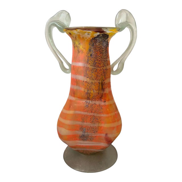 1980s Art Nouveau Style Murano Glass Amphora Vase For Sale