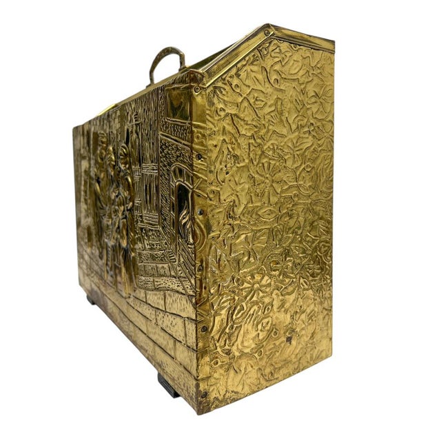 1950s Ornate Embossed Brass Magazine Holder, 1950s For Sale - Image 5 of 10