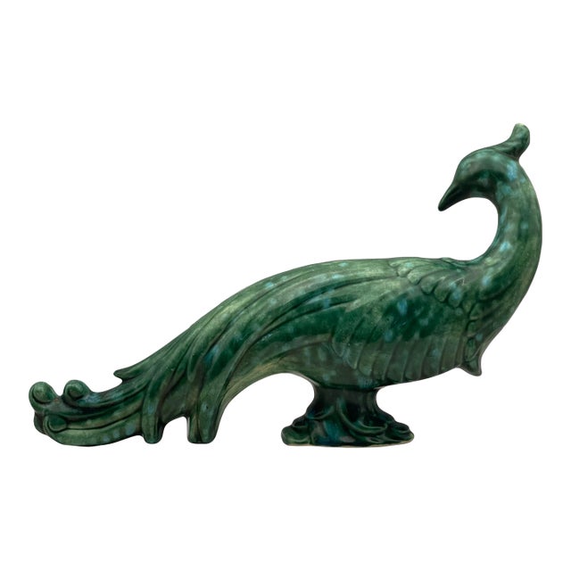 1940’s Dapple Glazed Ceramic Peacock Statue For Sale