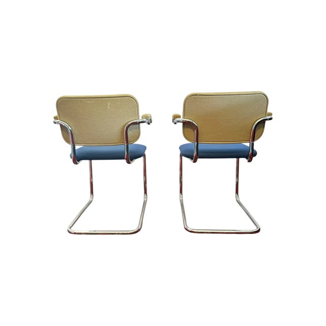 Blue Marcel Breuer for Knoll Cesca Dining Arm Chairs For Sale - Image 8 of 10