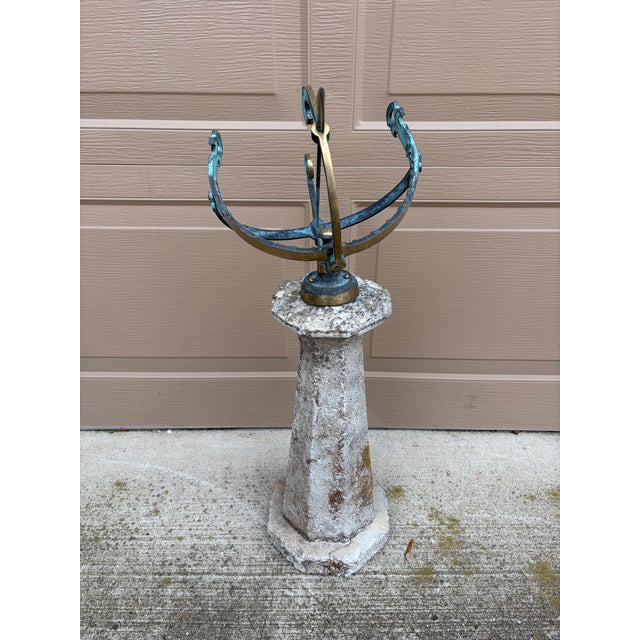 Classical Verdigris Bronze Armillary Sphere on Pedestal – European Garden Accent For Sale - Image 12 of 12