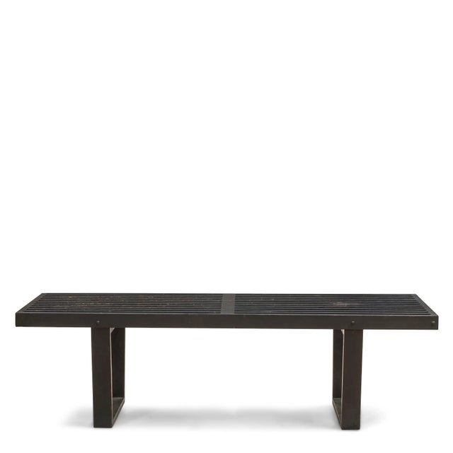 Unmarked, later production of platform bench attributed to George Nelson's 1946 design for Herman Miller. The slatted wood...