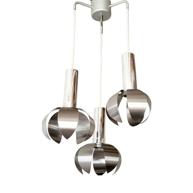 Vintage Space Age Cascade Chandelier with Flowers in Brushed Steel, 1960s-1970s For Sale