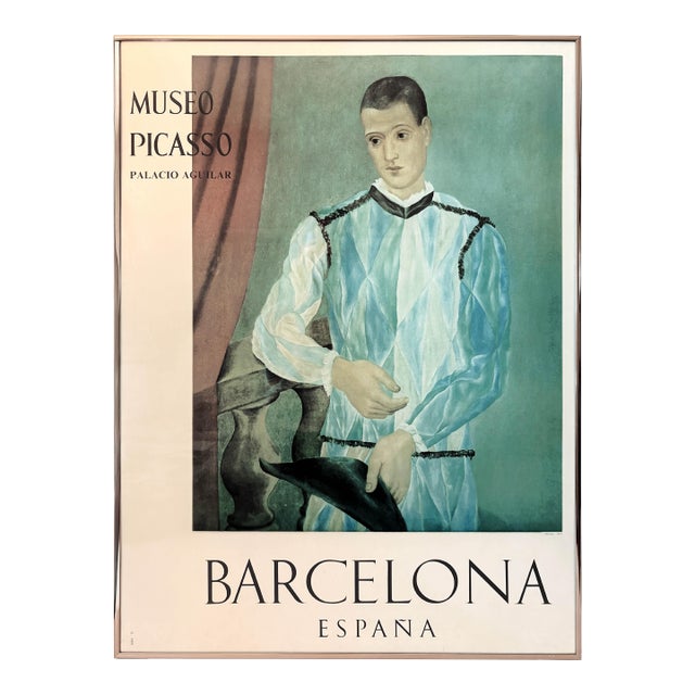 Late 20th Century Original Picasso Barcelona Museum Harlequin Exhibition Poster, Framed For Sale