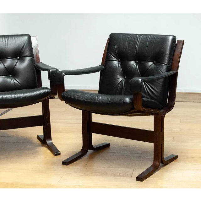 Set of Siesta Dining or Desk Chairs in Black Leather by Ingmar Relling Westnova for Westnofa, 1960s For Sale - Image 9 of 11