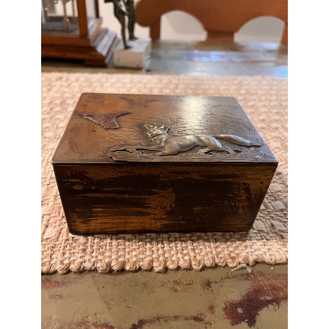 Japanese Meiji Mixed-Metal Fox & Birds Decorative Box, Circa 1900 For Sale In West Palm - Image 6 of 9