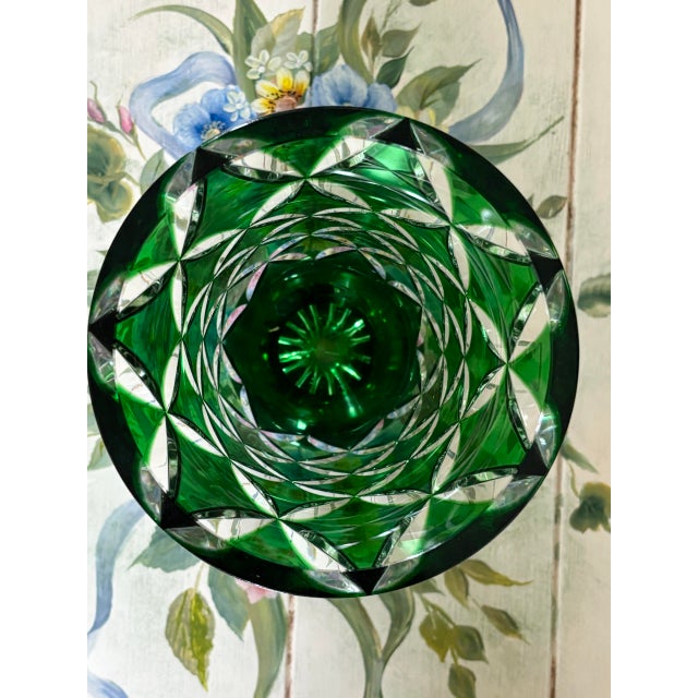Mid-Century Modern Vintage 1960s West German Cut-to-Clear Emerald Crystal Vase - 3.25 LBS For Sale - Image 3 of 12