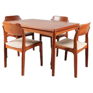 Dining Table and Chairs by Henning Kjærnulf for Vejle Stole, 1960s, Set of 5 For Sale