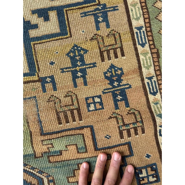 Green Cashew-Nude & Kiwi Antique Caucasian Lesghi Star GEM Collector's Art Piece Rug 3.5 x 5 For Sale - Image 8 of 12