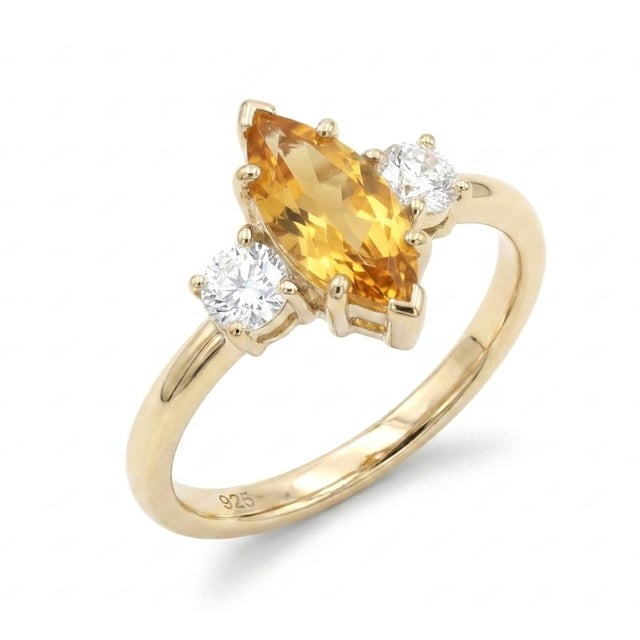 Contemporary Citrine Wedding Ring - Marquise Cut Gemstone Statement Ring - November Birthstone Ring Us 7 For Sale - Image 3 of 5